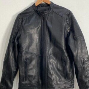 Selected Authentic Leather Biker Motorcycle Jacket Fitted Regular Medium